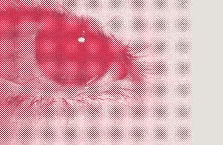 A pop-art image filtered in bright pink showing a close-up of an eye.