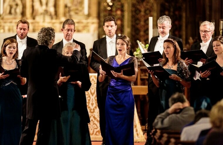 A choir performing in a church