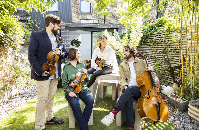 A musical group with their instruments